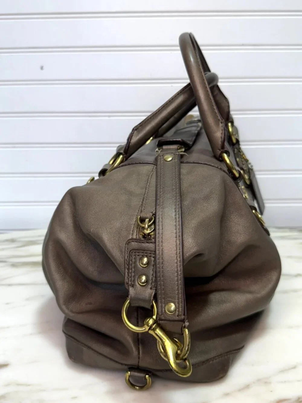 Coach Ashley Bronze Leather Y2K Slouchy 2 Way Satchel Shoulder Bag - Picture 8 of 14